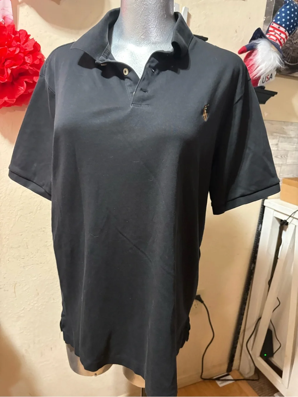 Ralph Lauren Black Polo with Gold Pony Embroidery